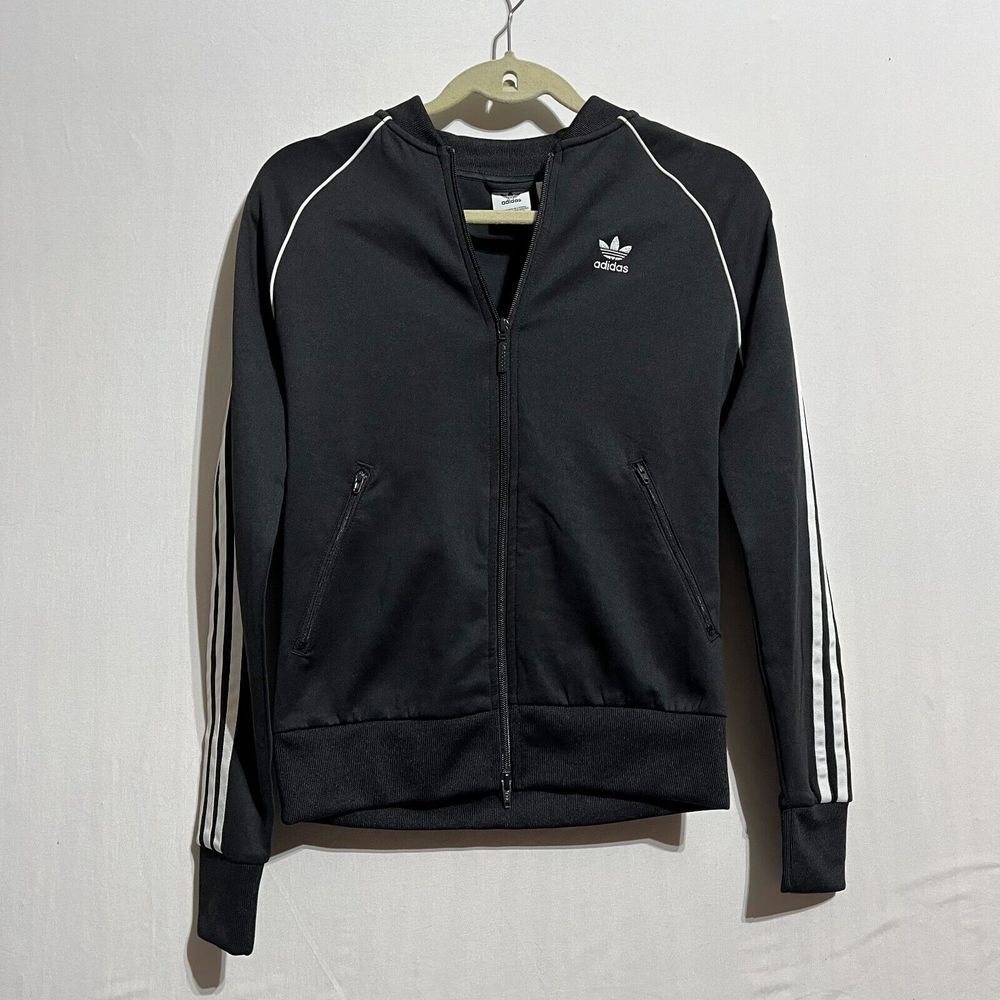 Adidas‎ Track Jacket Women's XS Ribbed logo 3-Stripes Raglan Sleeve Full Zip